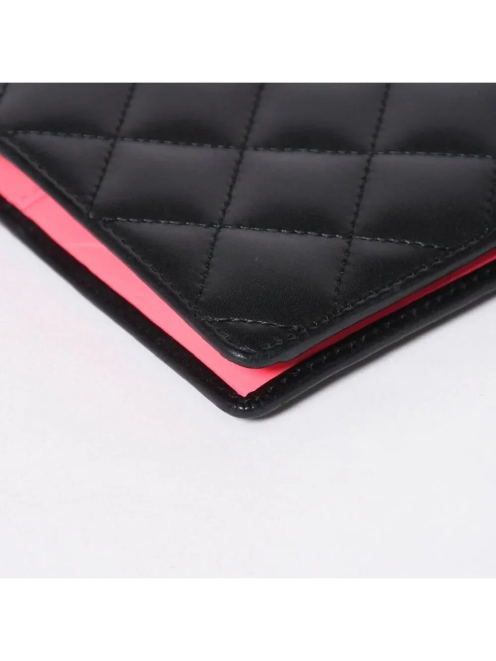 Chanel Cambon Line Wallet CC Logo Patch Calfskin Black Pink Silver